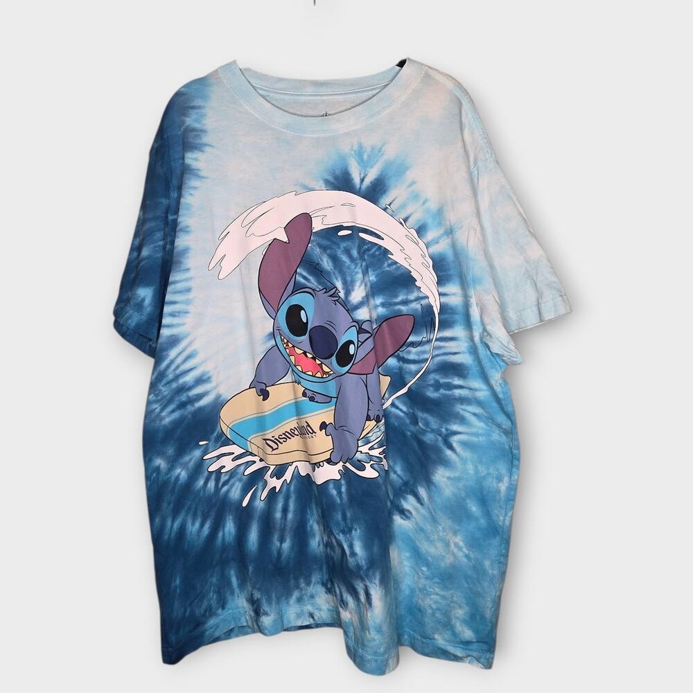 Disney Lilo & Stitch Disneyland Resort Surf Tie Dye Graphic Tee Blue Mens XL